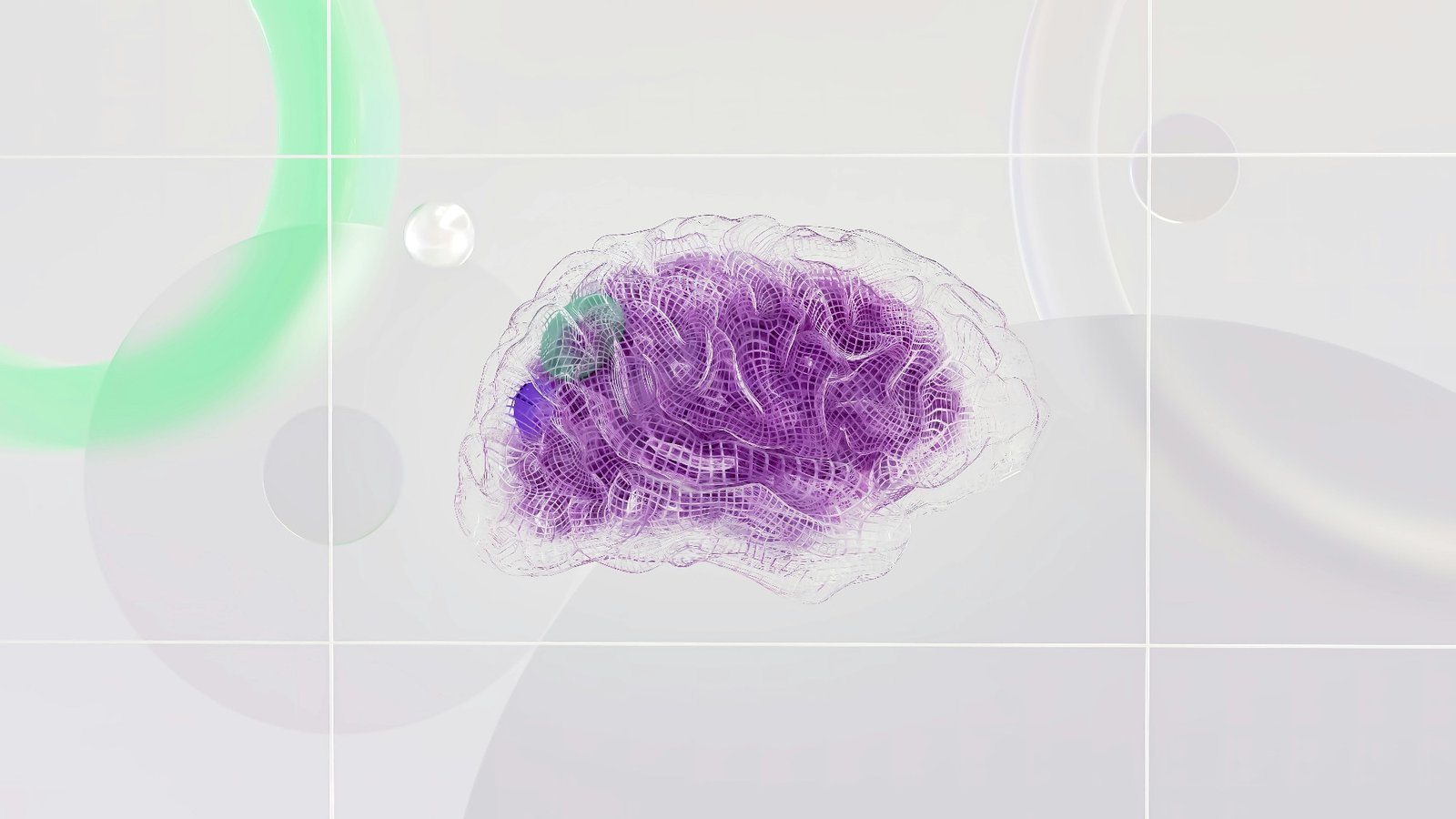 Digitale Darstellung eines violetten Gehirns aus Linien – KI für Bewerbungen